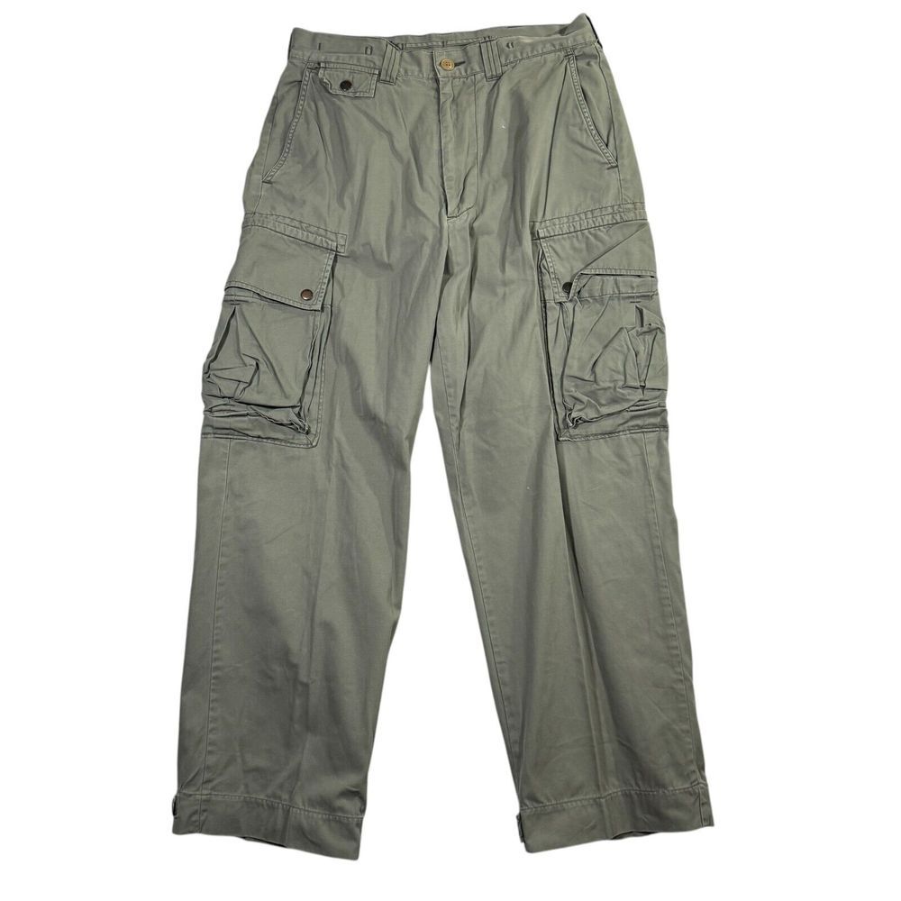 VINTAGE Polo Ralph Lauren Cargo Pants Mens 32x28 Green Slub Canvas Straight Fit